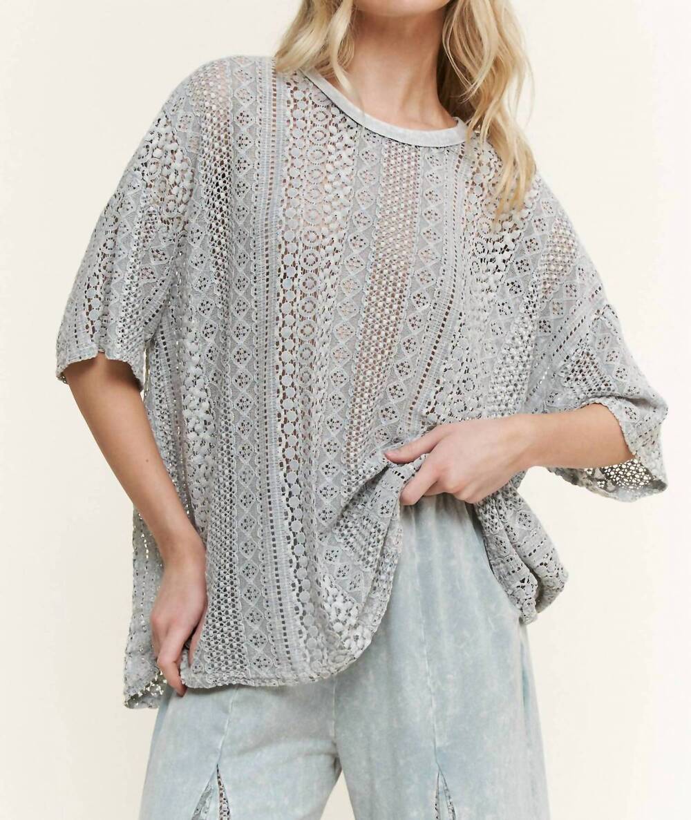 NEW J.HER mineral washed lace summer blouse top in silver/grey
